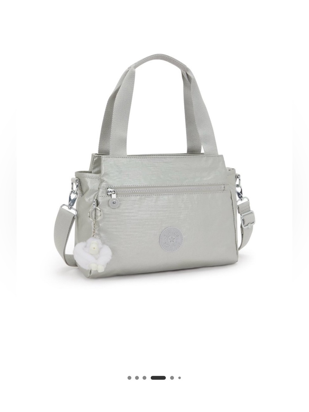 Kipling Silver Gray Shoulder Tote Crossbody Bag with Plush Charm NWT